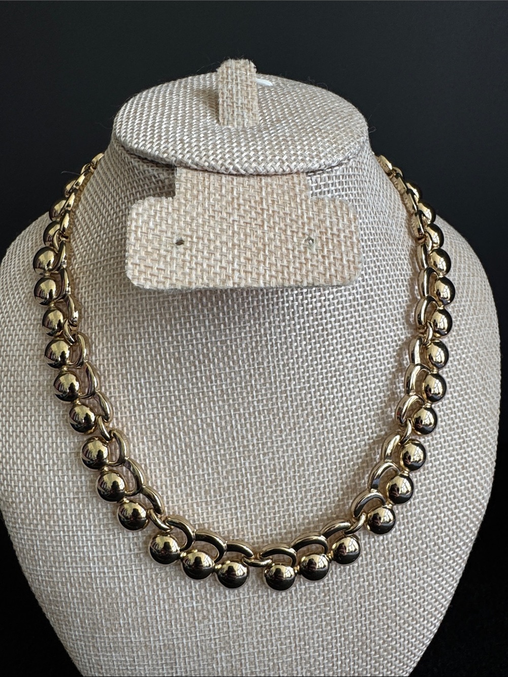VTG 1950s Monet Chunky Gold Tone Link Collar Necklace Mid-century Signed